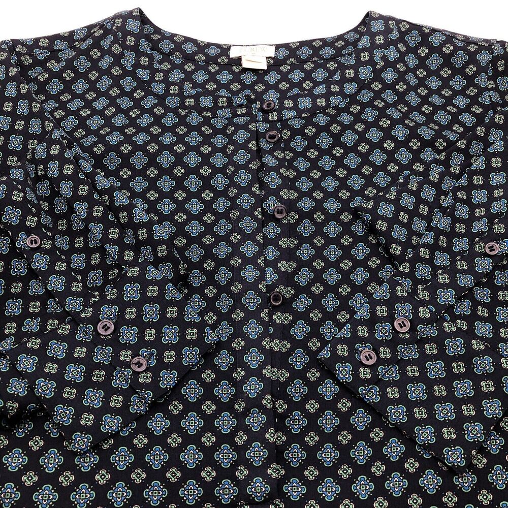 J. Crew Long Sleeve Geometric Pattern Tunic Blouse Blue Green Women's Size S